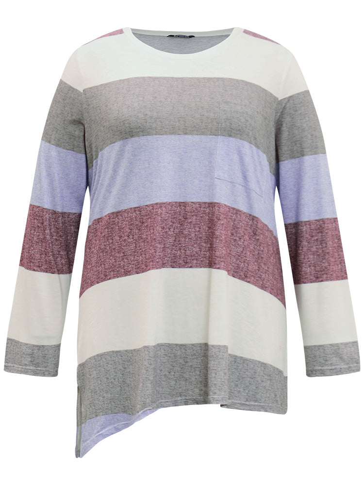 Striped Split Hem Asymmetrical T-shirt