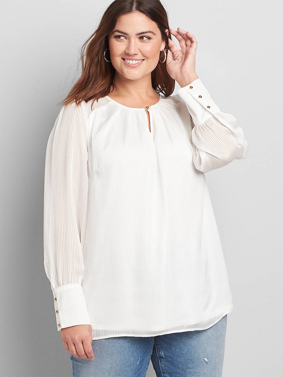 Ribbed Round Neck Elegant Blouse