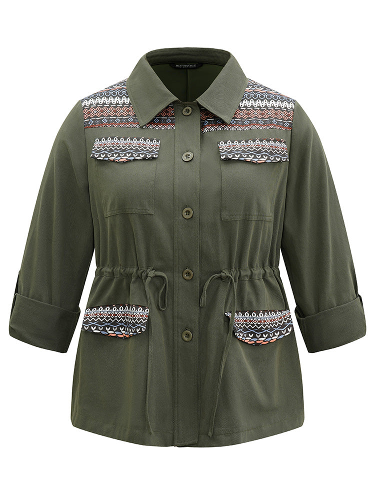 Bandana Geometric Tab Sleeve Drawstring Jacket