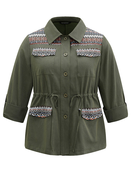 Bandana Geometric Tab Sleeve Drawstring Jacket