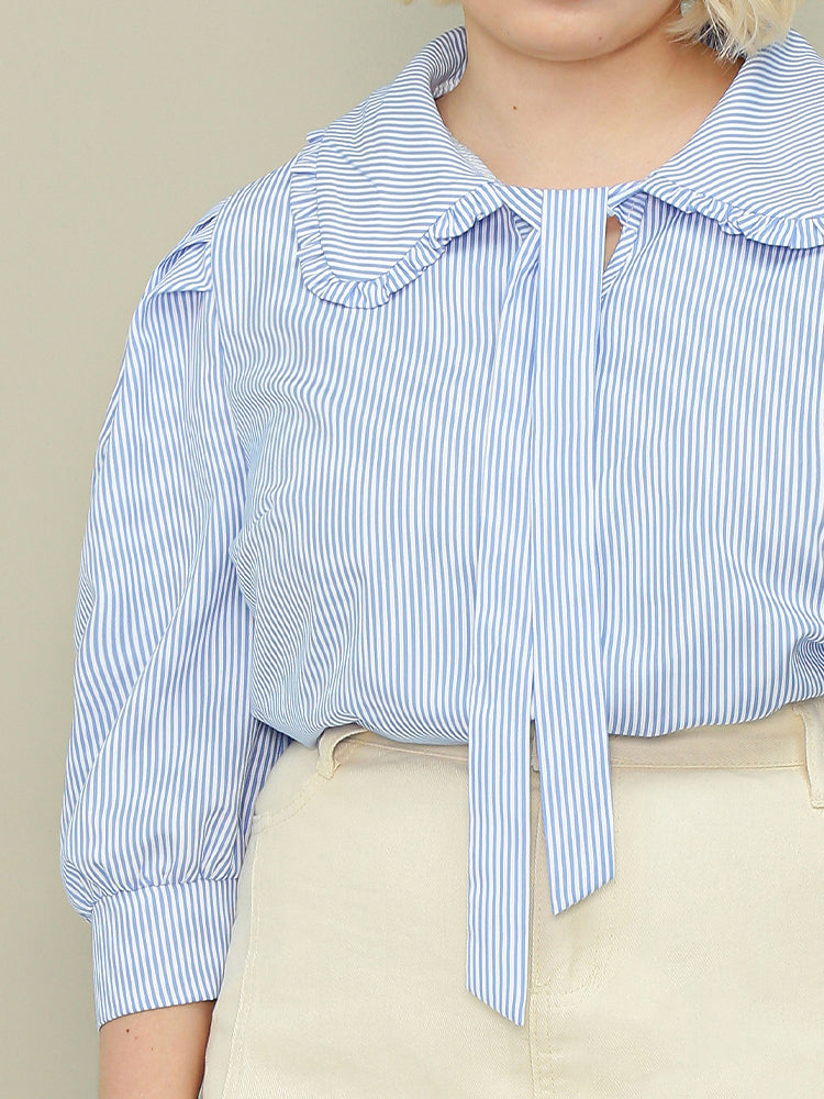 Doll Collar Striped Blouse