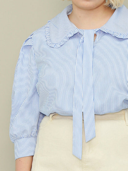 Doll Collar Striped Blouse