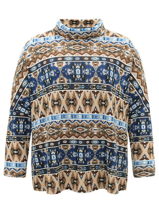 Bandana Print Turtleneck Split Hem T-shirt