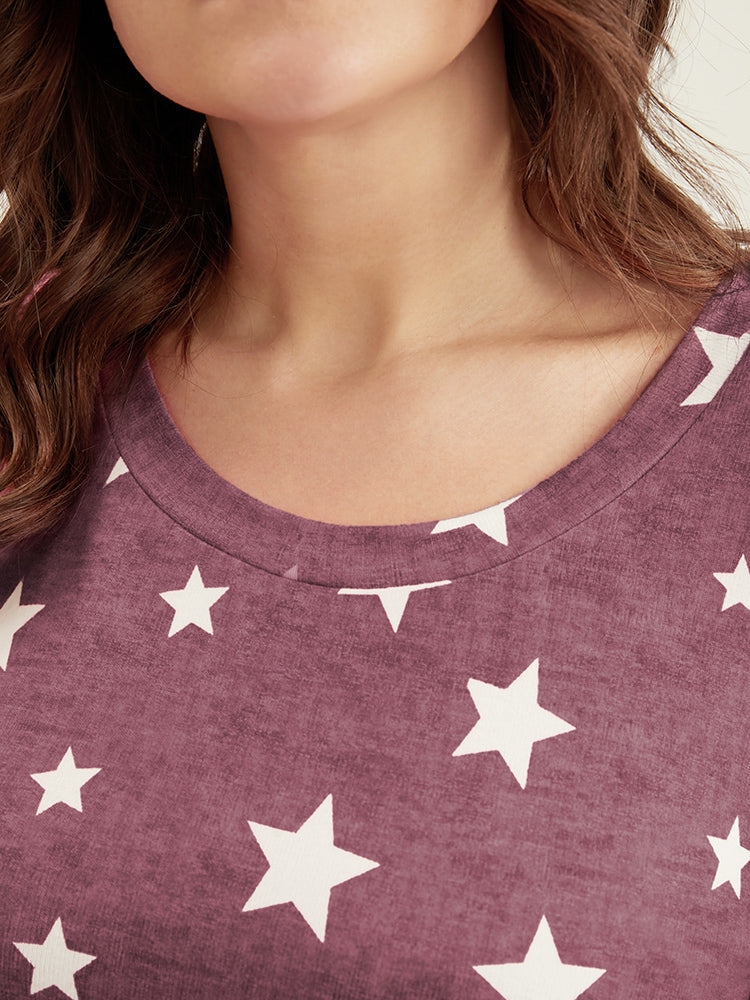 Star Print Round Neck Sleep Top