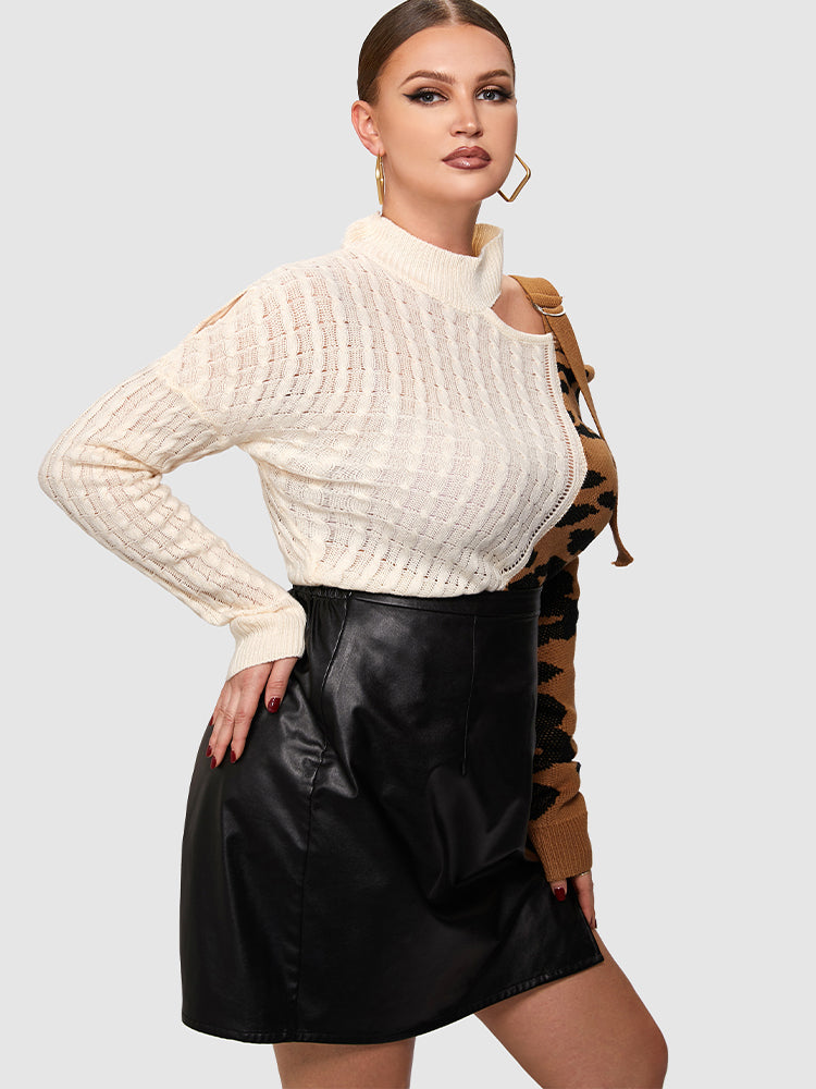 Leopard Patched Cut Out Sweater