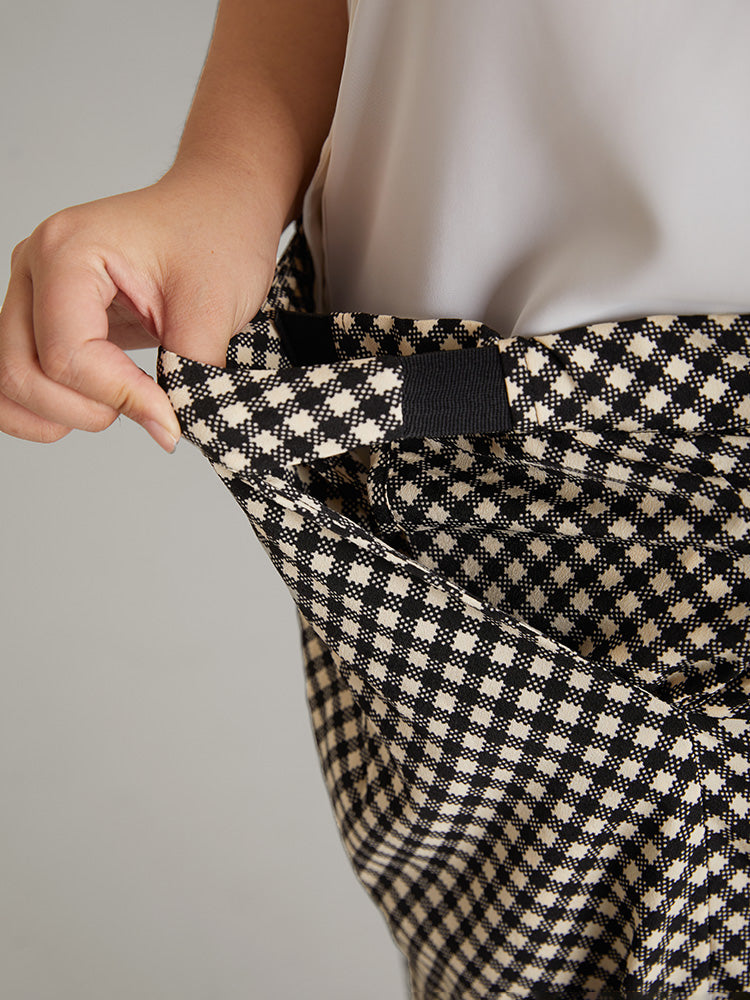 Gingham High Rise Elastic Waist Straight Leg Pants