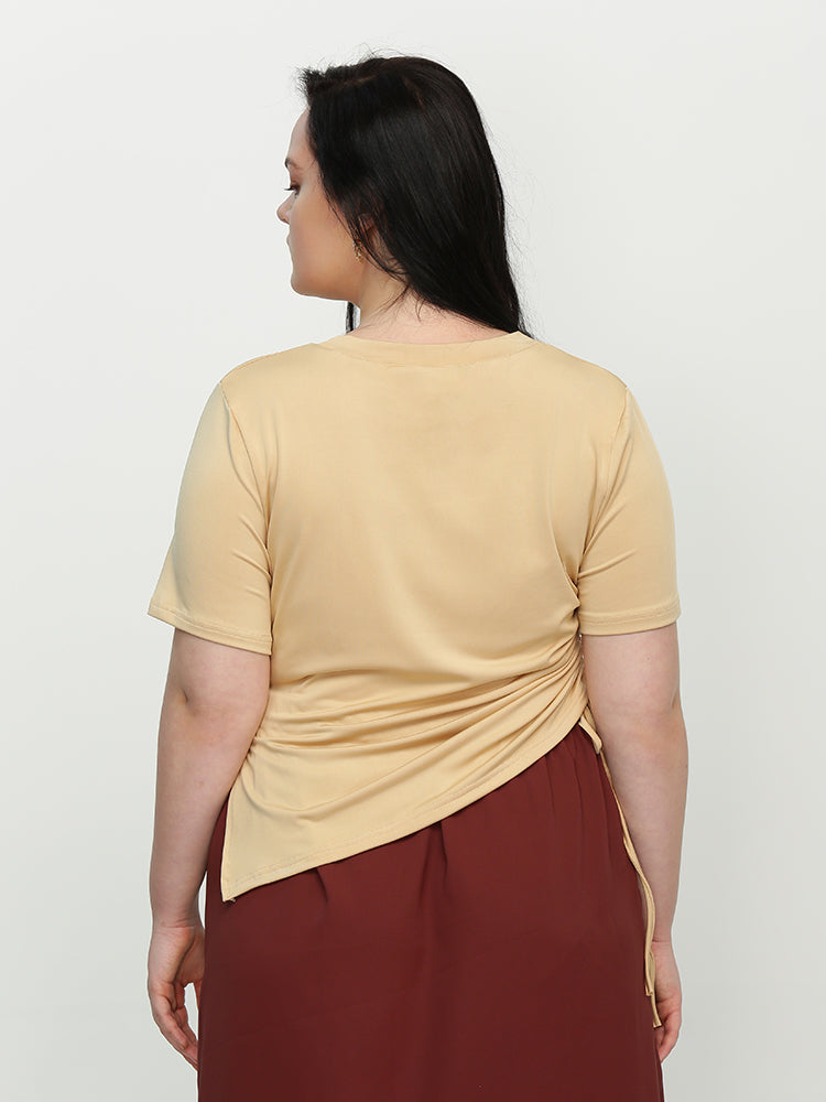 Ruched Knotted Split Hem T-Shirt