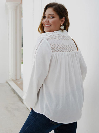 Lace Tie Solid Color Blouse