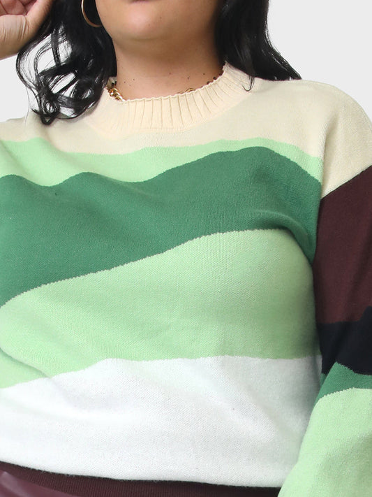 Contrast Crew Neck Loose Sweater