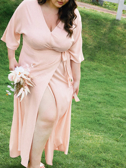 Plain Side Knot Wrap Maxi Dress