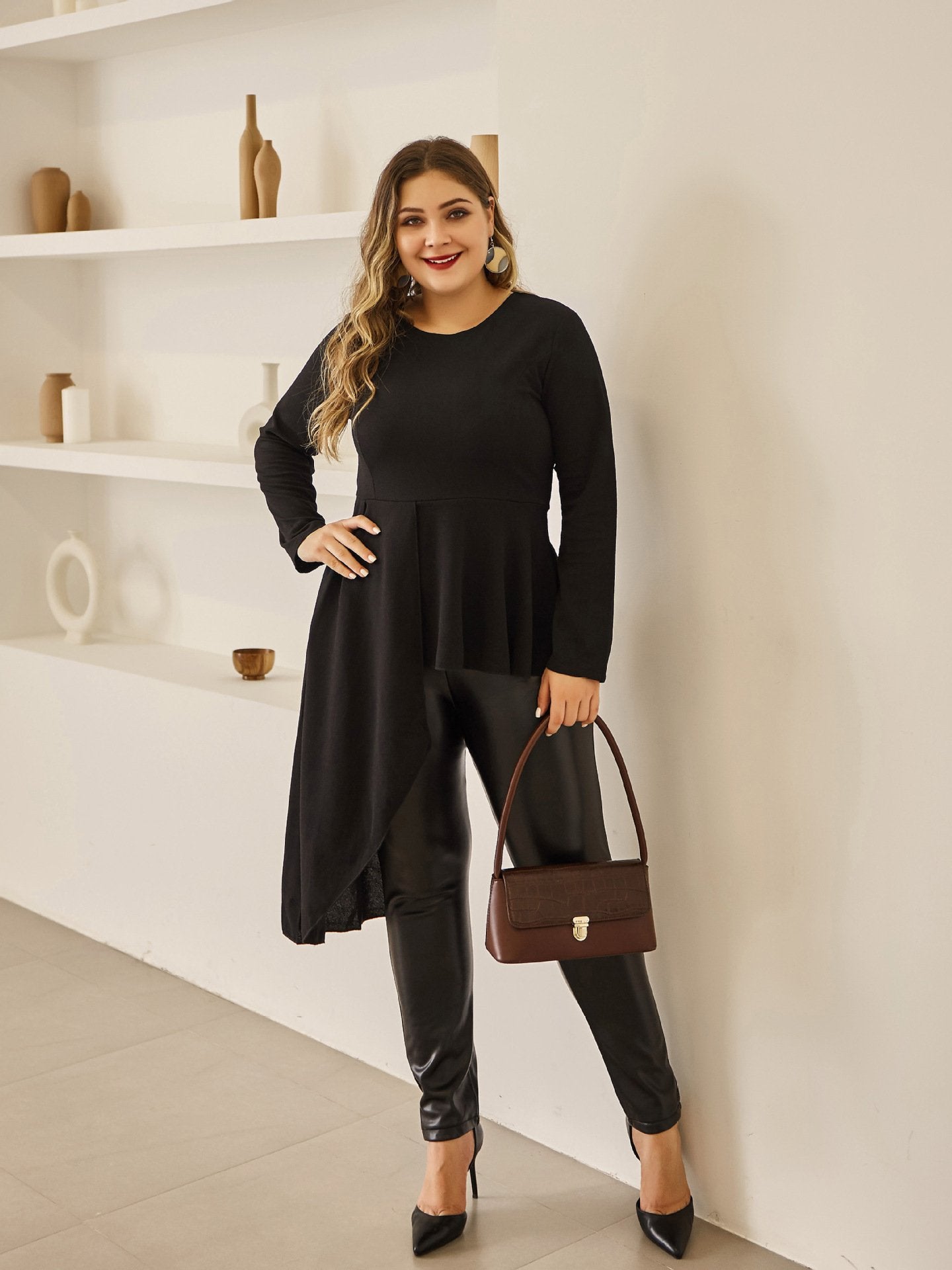 Irregular Pleated Hem Solid Color Top