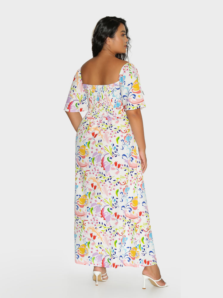 Floral Painting Knotted Dress