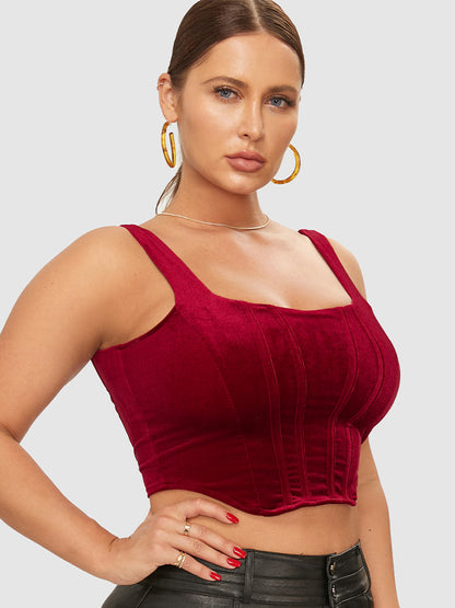 Velvet Back Zip Up Crop Cami