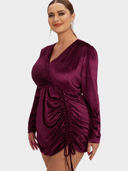 Solid Drawstring Ruched Bodycon Dress