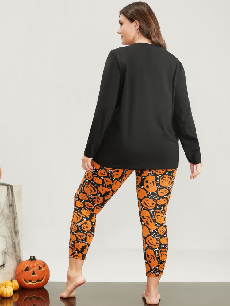 Halloween Pumpkin Print Party Pajama Set