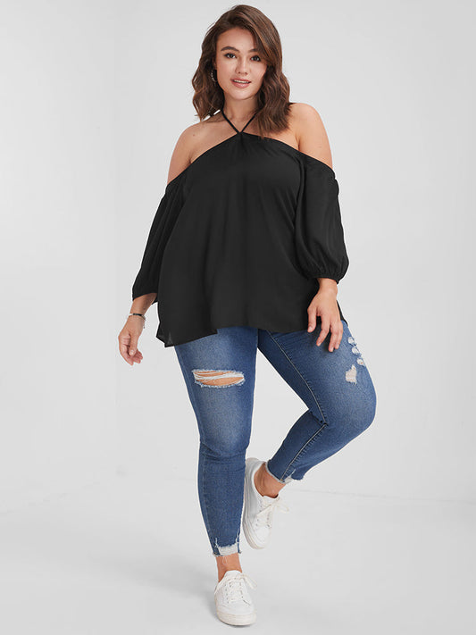 Black Off The Shoulder Halter Blouse