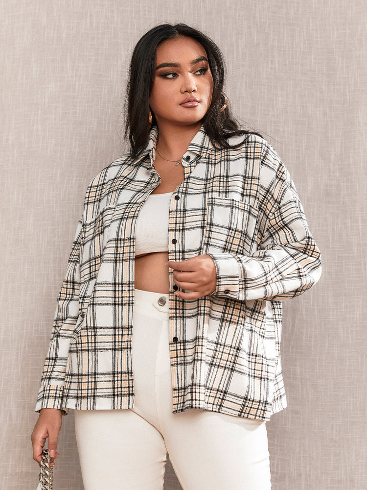 Check Button Casual Blouse