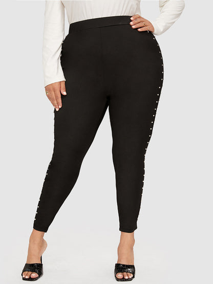 Plain Side Beaded Skinny Leggings