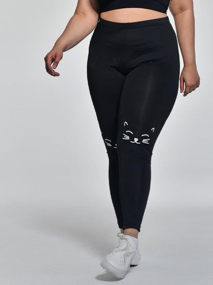 Cat Printed Elastic Leggings