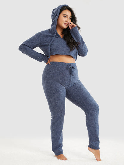 Fleece Hooded Drawstring Lounge Set