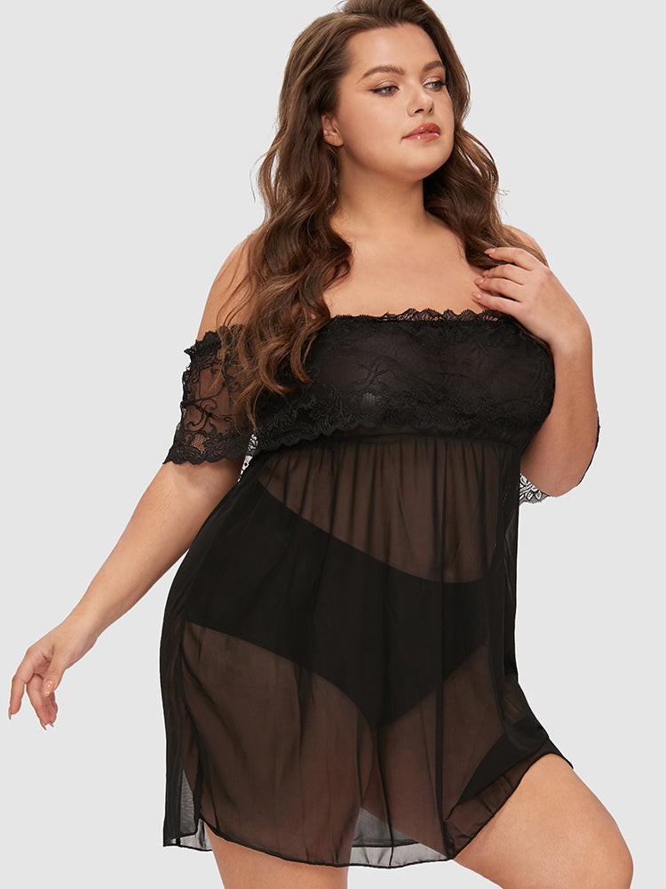 Lace Mesh Sheer Night Dress Without Panty