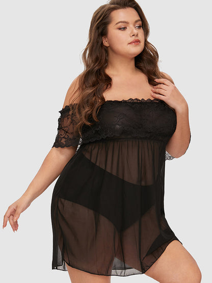 Lace Mesh Sheer Night Dress Without Panty