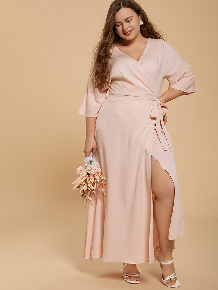 Plain Side Knot Wrap Maxi Dress