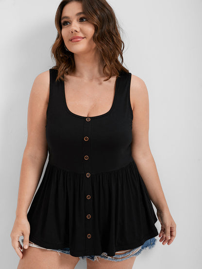 Solid Scoop Neck Button Front Tank Top