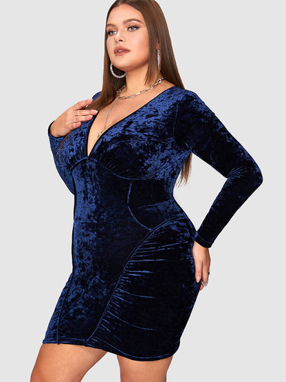 Solid Color Velvet Bodycon Dress