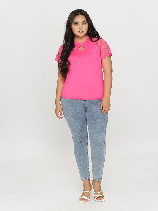 Keyhole Neck Lace T-Shirt