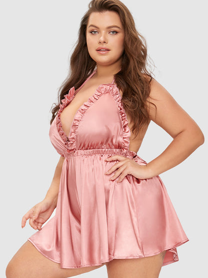 Samantha Casual At Home - Ruffle Backless Satin Romper