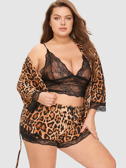 Samantha Casual At Home - 3pcs Leopard Lace Lounge Set