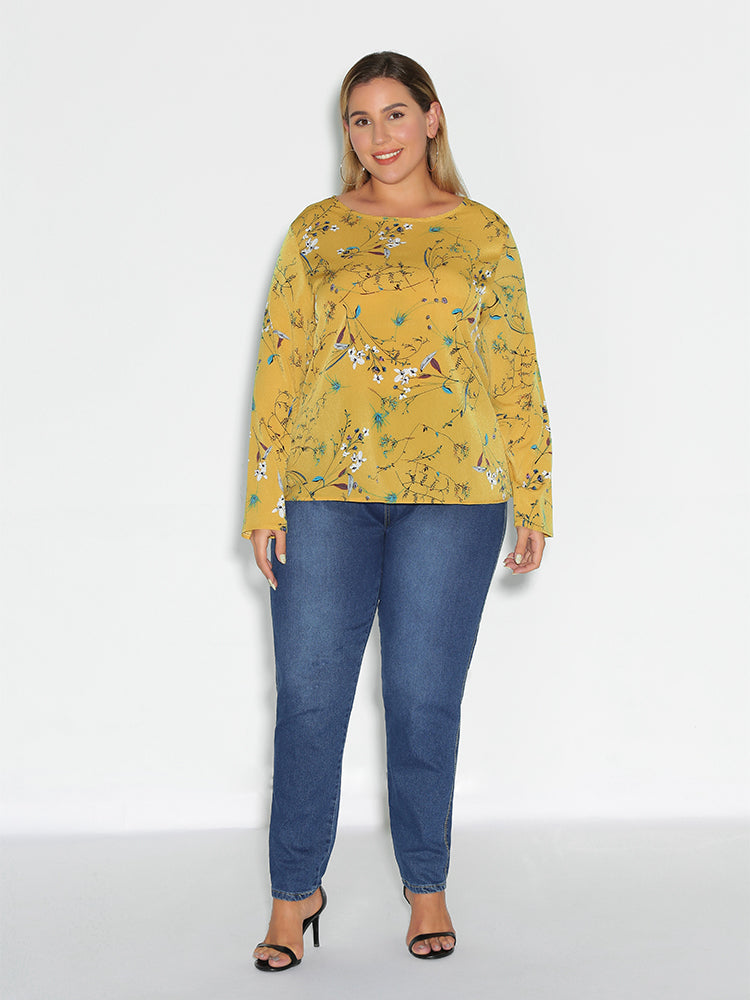 Keyhole Back Floral Print Top