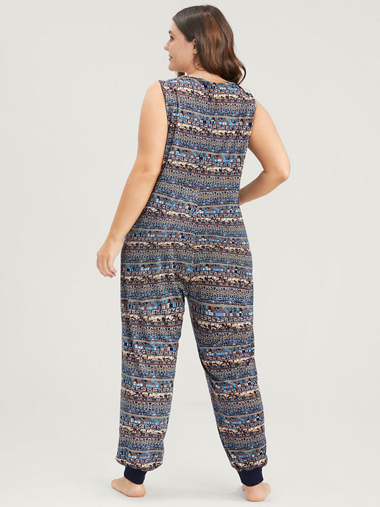 Tribal Pocket Zipper Sleeveless Jumpsuit