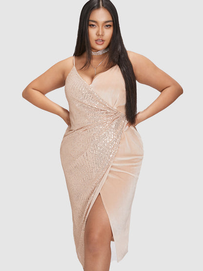 Patchwork Sequin Cami Split Dress