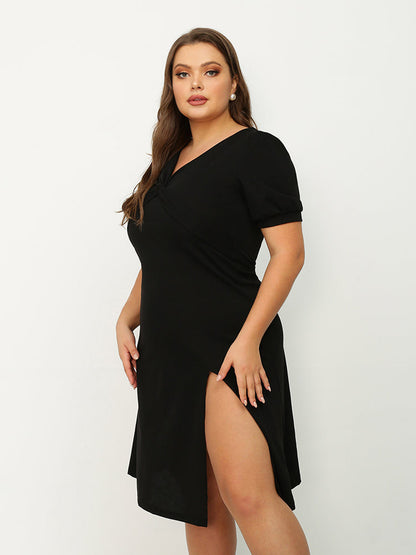 Slit Hem Twist Front Dress