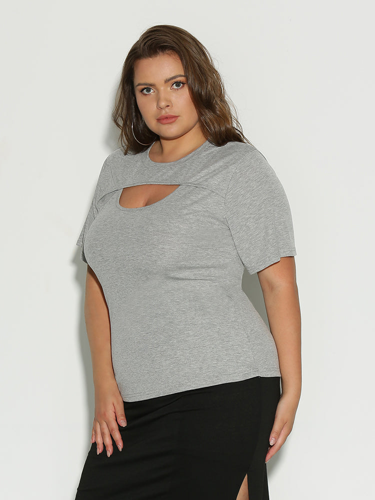Cut Out Round Neck T-Shirt