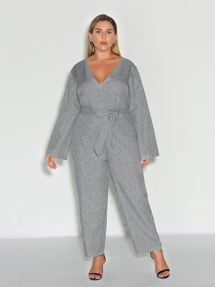 Self Belted Wide Leg Jumpsuit