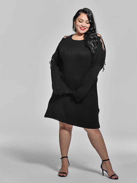 Hollow Out Solid Sweater Dress