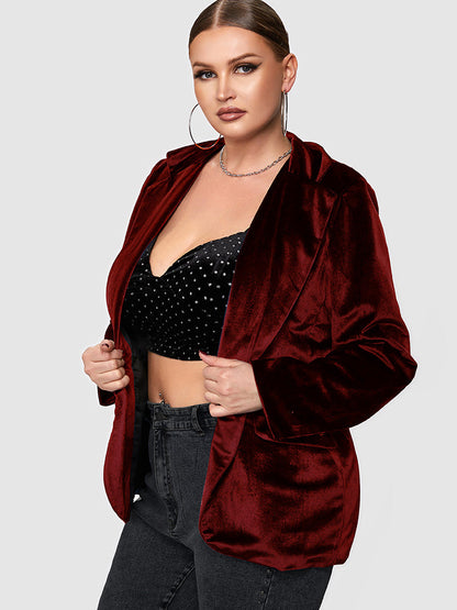 Button Velvet Pocket Blazer