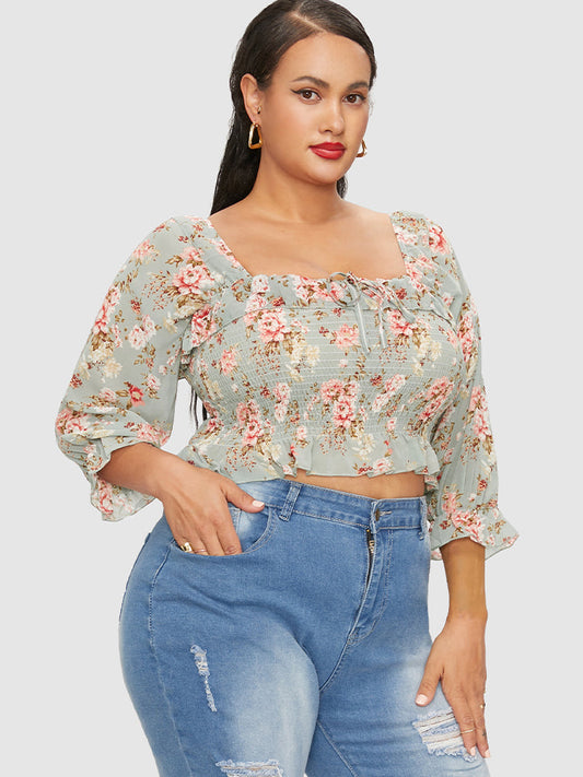 Ditsy Floral Shirred Ruffle Blouse