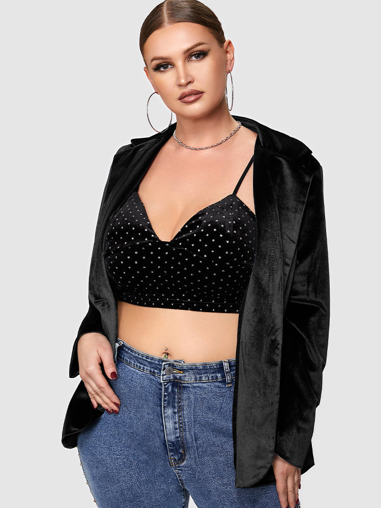 Button Velvet Pocket Blazer