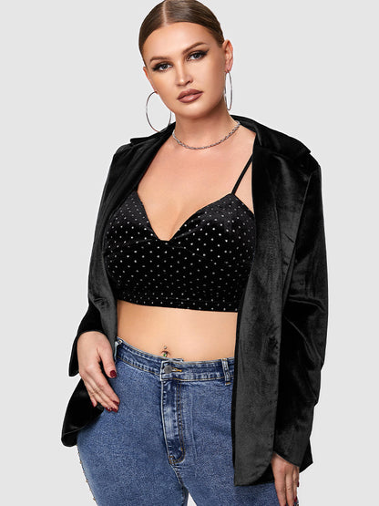 Button Velvet Pocket Blazer