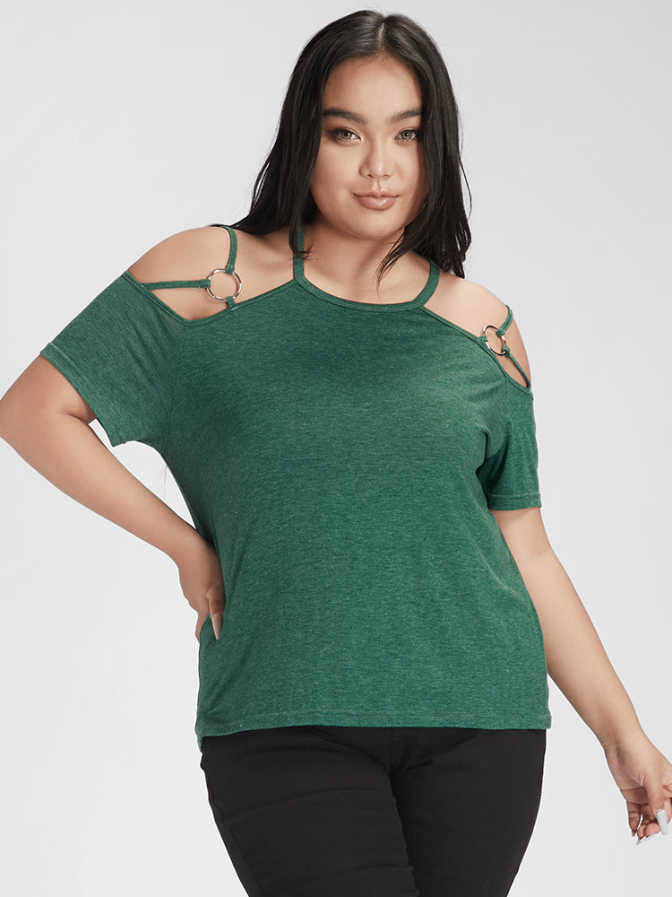 Cold Shoulder O-Ring Marled T-shirt