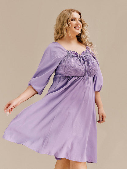 Smocking Knotted V-neck Dress