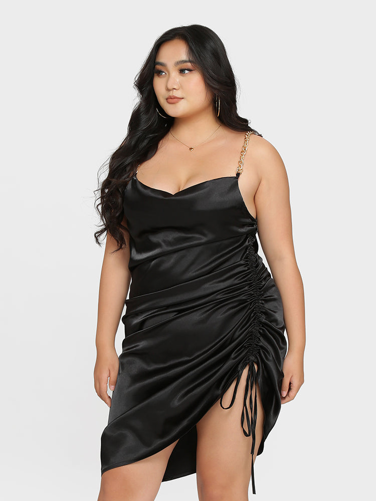Drawstring Ruched Satin Dress