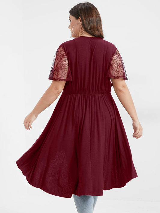 Plain Ruffles High Low Hem Lace Modal T-shirt