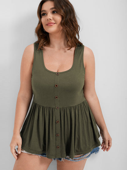 Solid Scoop Neck Button Front Tank Top