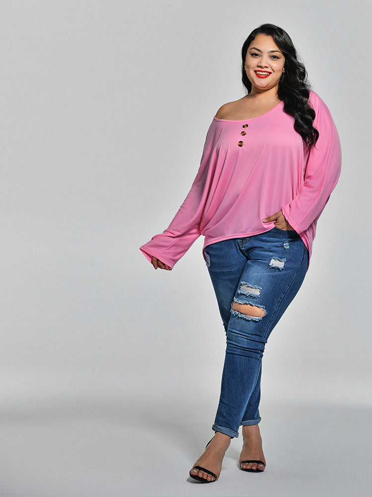 Bat Sleeves Button T-shirt