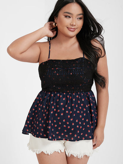 Strawberries Crochet Lace Ruffles Cami Top